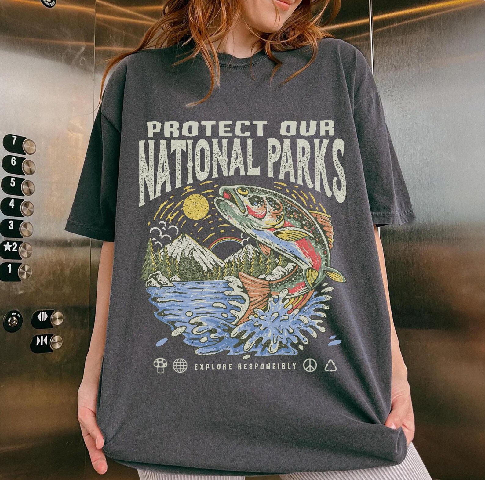 National Parks Fish T Shirt Comfort Colors® Shirt Nature Lover Gift Shirt Camper Tee Hiking Shirt Granola Girl Clothing - Image 3