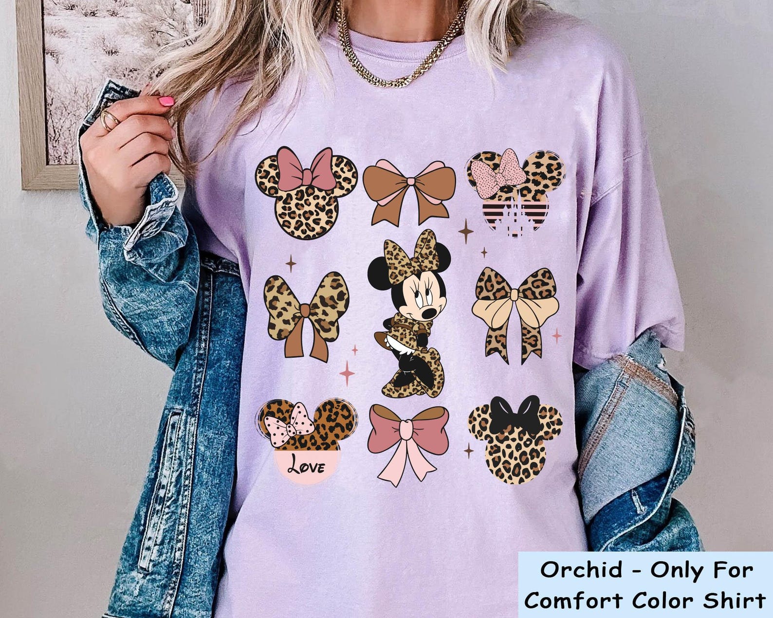 Leopard Coquette Bows Minnie Baby Tee, Girly Aesthetic Shirt, Girls Trip Tee, Cute Minnie Mouse, Girly Leopard Bow, Animal Kingdom Unisex Women Top For Everyday Wear - Image 3