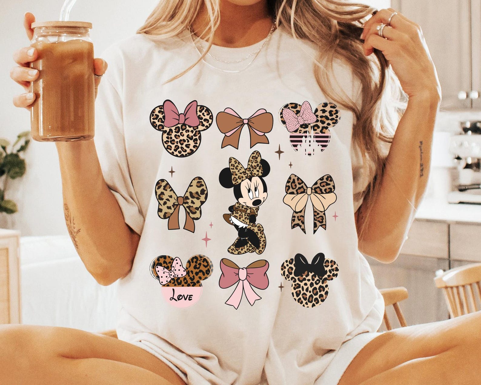 Leopard Coquette Bows Minnie Baby Tee, Girly Aesthetic Shirt, Girls Trip Tee, Cute Minnie Mouse, Girly Leopard Bow, Animal Kingdom Unisex Women Top For Everyday Wear