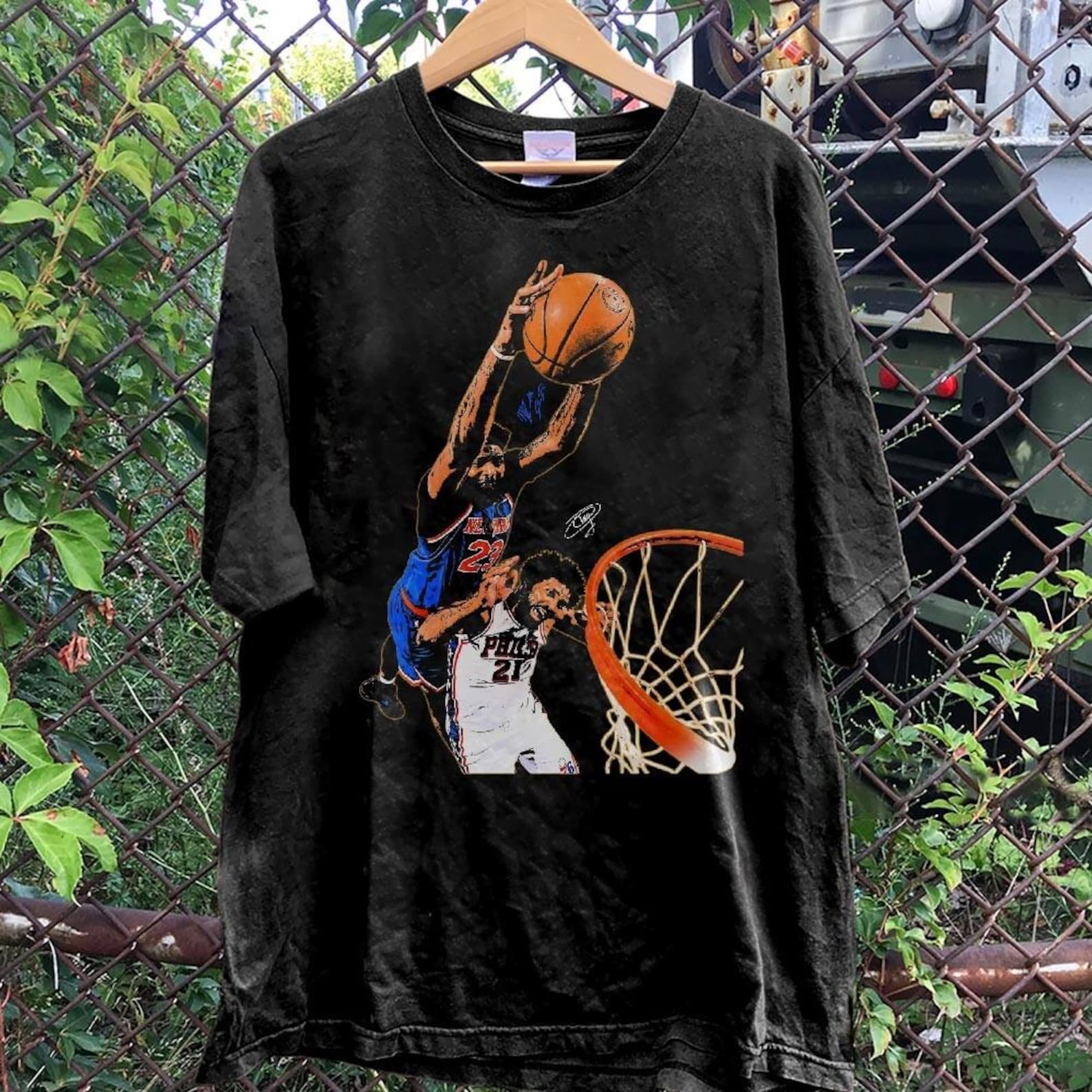 Alternative view of Mitchell Robinson Dunk Joel Embiid Vintage Comfort Colors Shirt