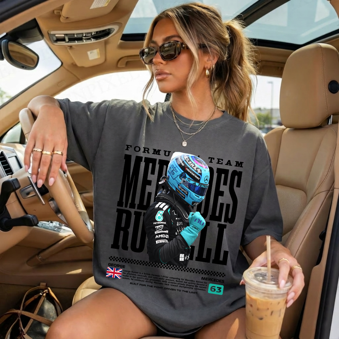 George Russell Racing Graphic Tee, Mercedes Driver Shirt, Vintage Motorsport Style Tee, Grand Prix Fan Apparel, Retro Racing Aesthetic Outfit