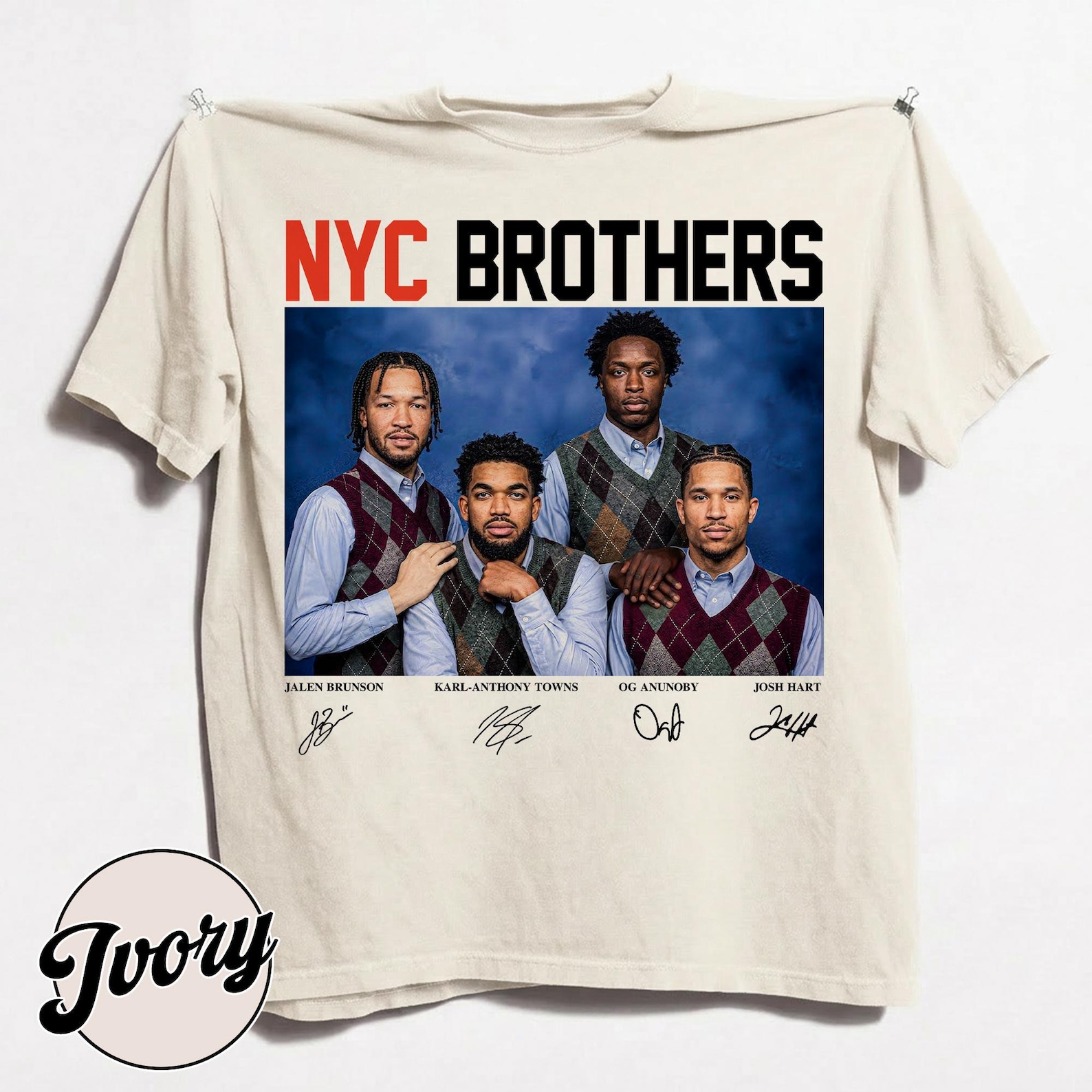 Alternative view of Jalen Brunson Karl Josh Hart Og Anunoby Nyc Brothers Vintage Comfort Colors Shirt