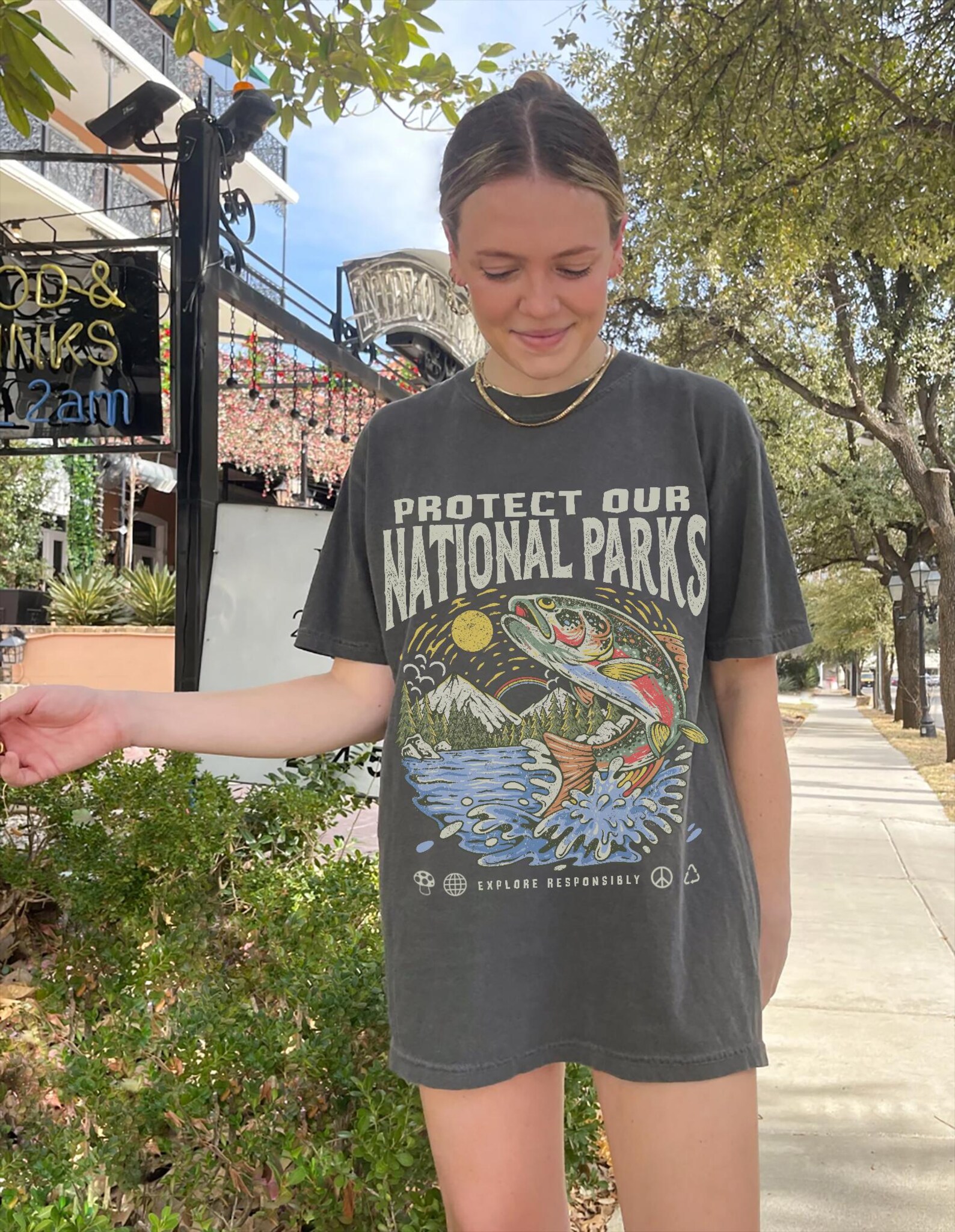 Alternative view of National Parks Fish T Shirt Comfort Colors® Shirt Nature Lover Gift Shirt Camper Tee Hiking Shirt Granola Girl Clothing
