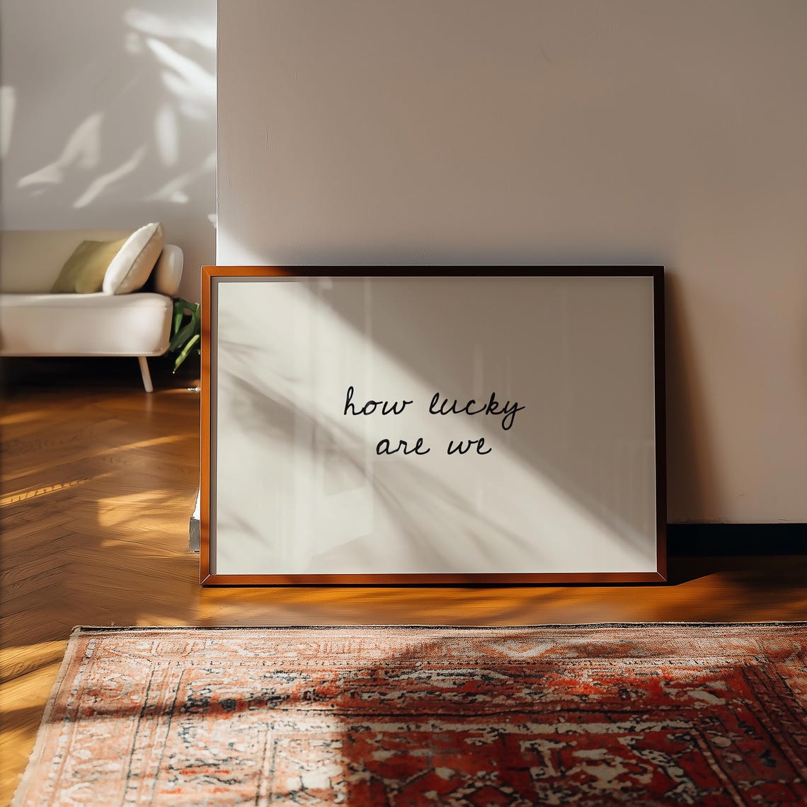 Alternative view of Printed How Lucky Are We, Hand-drawn Typography Poster, Neutral Home Decor, Modern Minimalistic