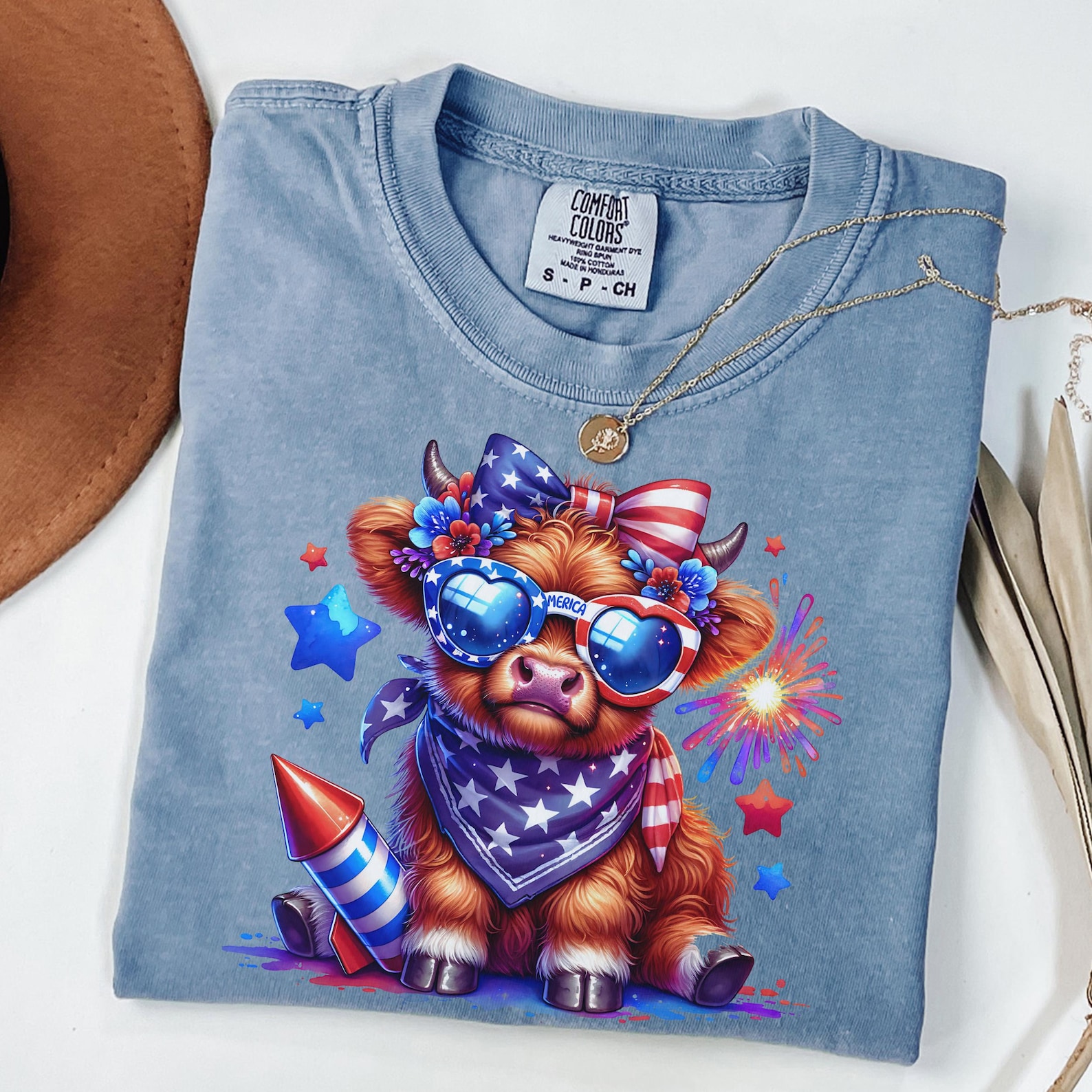 4th Of July T-shirt, Fourth Of July Highland Cow Shirt, America Shirt, Patriotic Shirt, Independence Day Tee Shirt