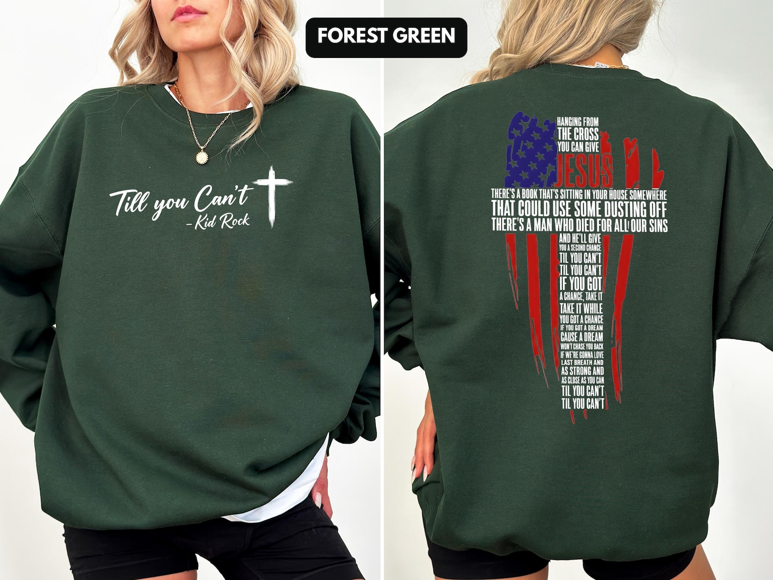 Alternative view of Til You Can't Cross T-shirt, Kid Rock Shirt,kid Rock T-shirt, Double Sided American Flag Christian Shirt, Patriotic Religious Graphic Top