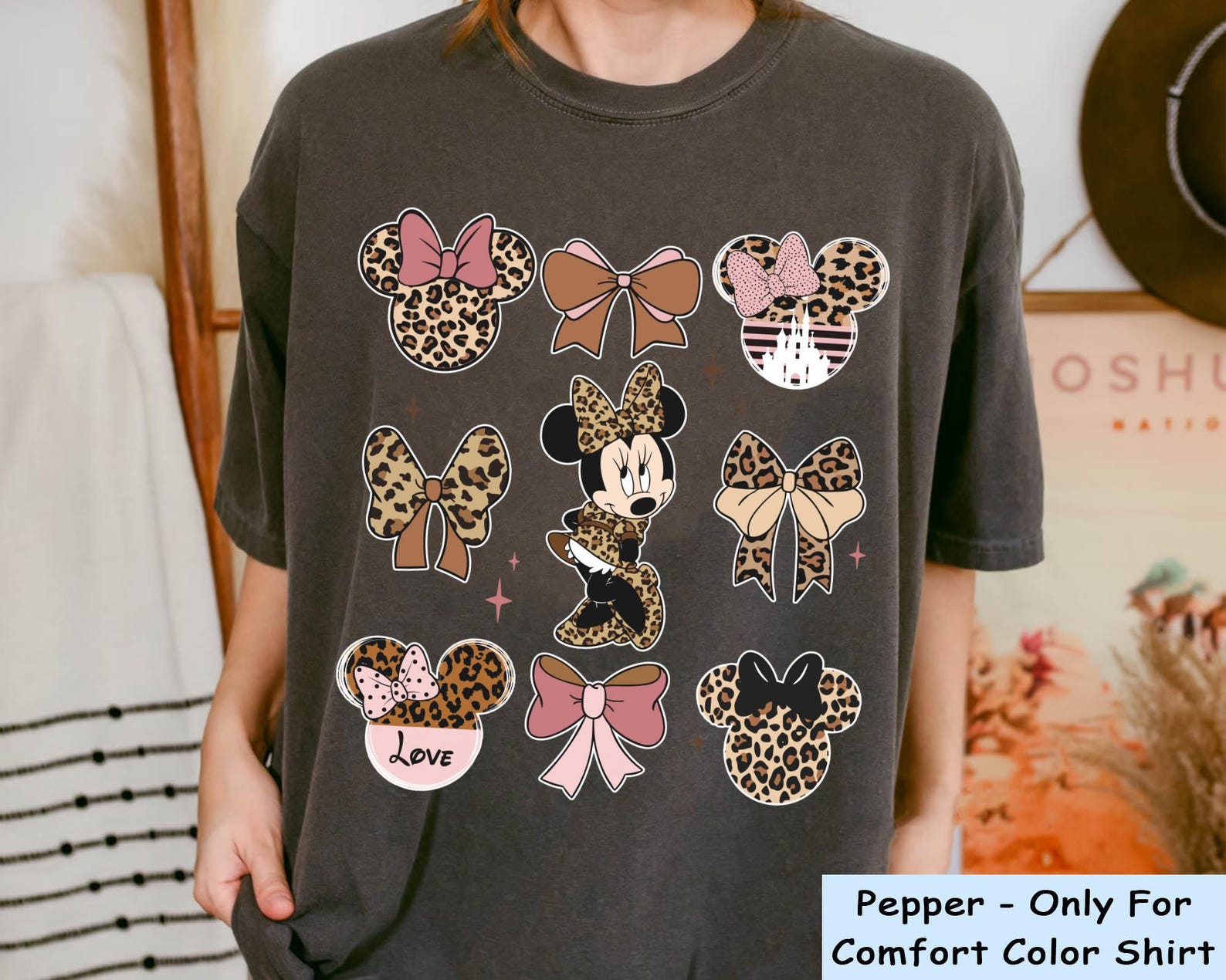 Alternative view of Leopard Coquette Bows Minnie Baby Tee, Girly Aesthetic Shirt, Girls Trip Tee, Cute Minnie Mouse, Girly Leopard Bow, Animal Kingdom Unisex Women Top For Everyday Wear