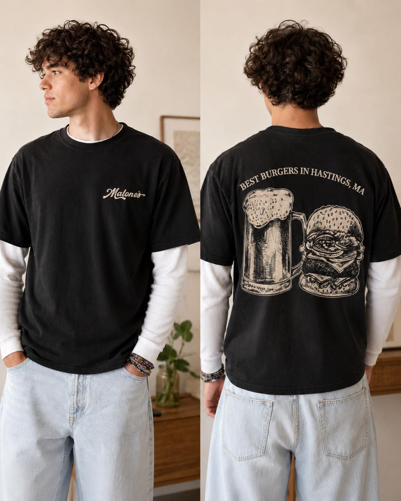 Alternative view of Malone’s Burger Shirt, Best Burgers In Hastings Ma Tee, Vintage Restaurant Graphic T-shirt, Off Campus Hockey Team,briar University Fan Gift