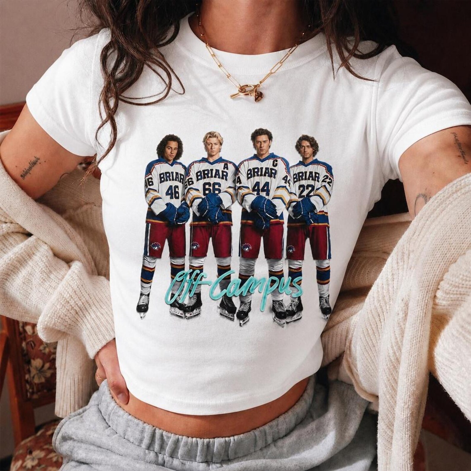 Alternative view of Off Campus Series Baby Tee, Briar Hockey Crop Top, Garrett Logan Tucker Dean Unisex Tee, Booktok Bookish Graphic Shirt