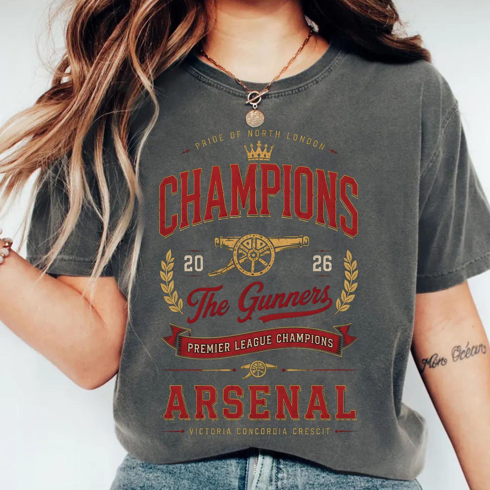 Alternative view of Arsenal Champions 2026 Shirt, The Gunners North London Vintage Football Tee