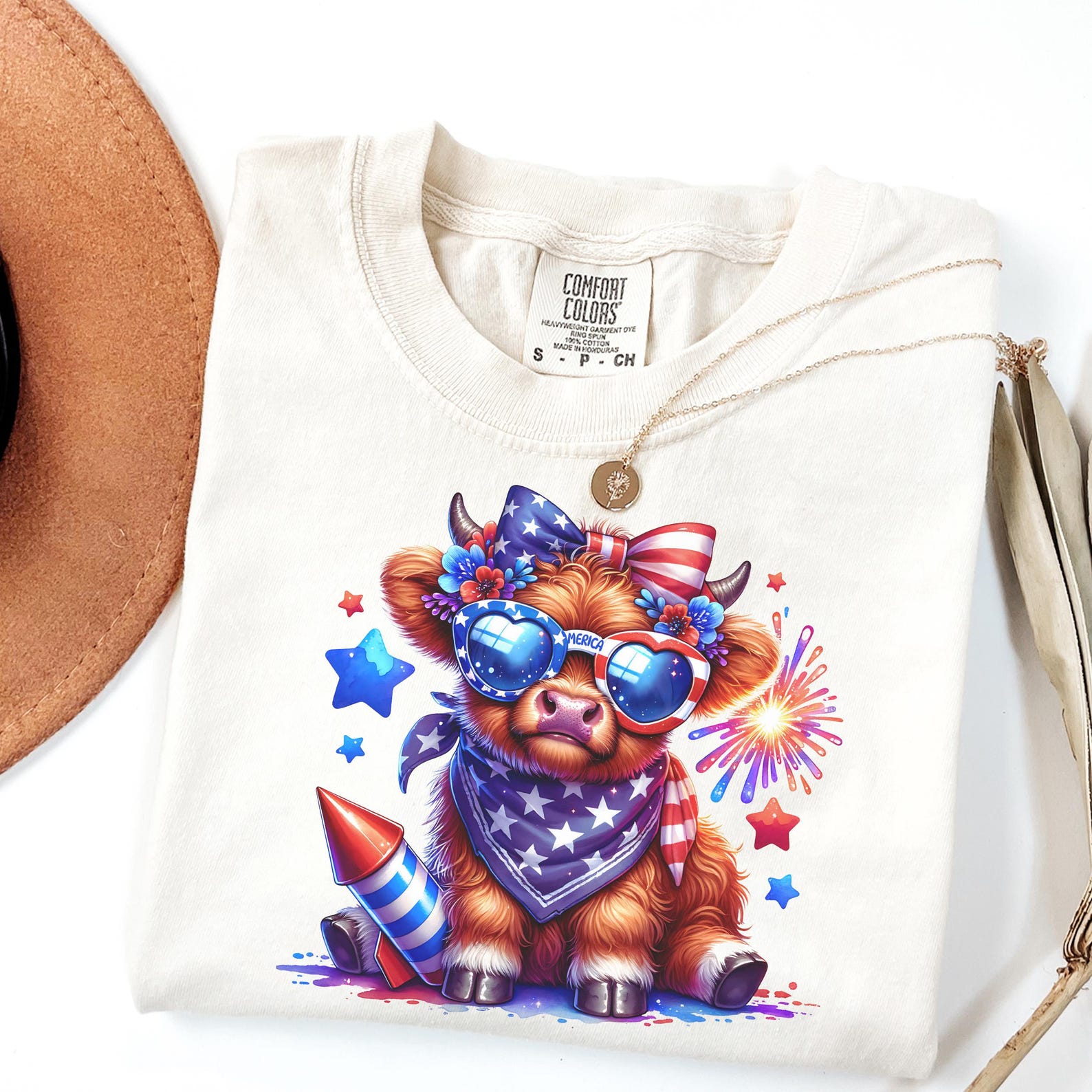 Alternative view of 4th Of July T-shirt, Fourth Of July Highland Cow Shirt, America Shirt, Patriotic Shirt, Independence Day Tee Shirt