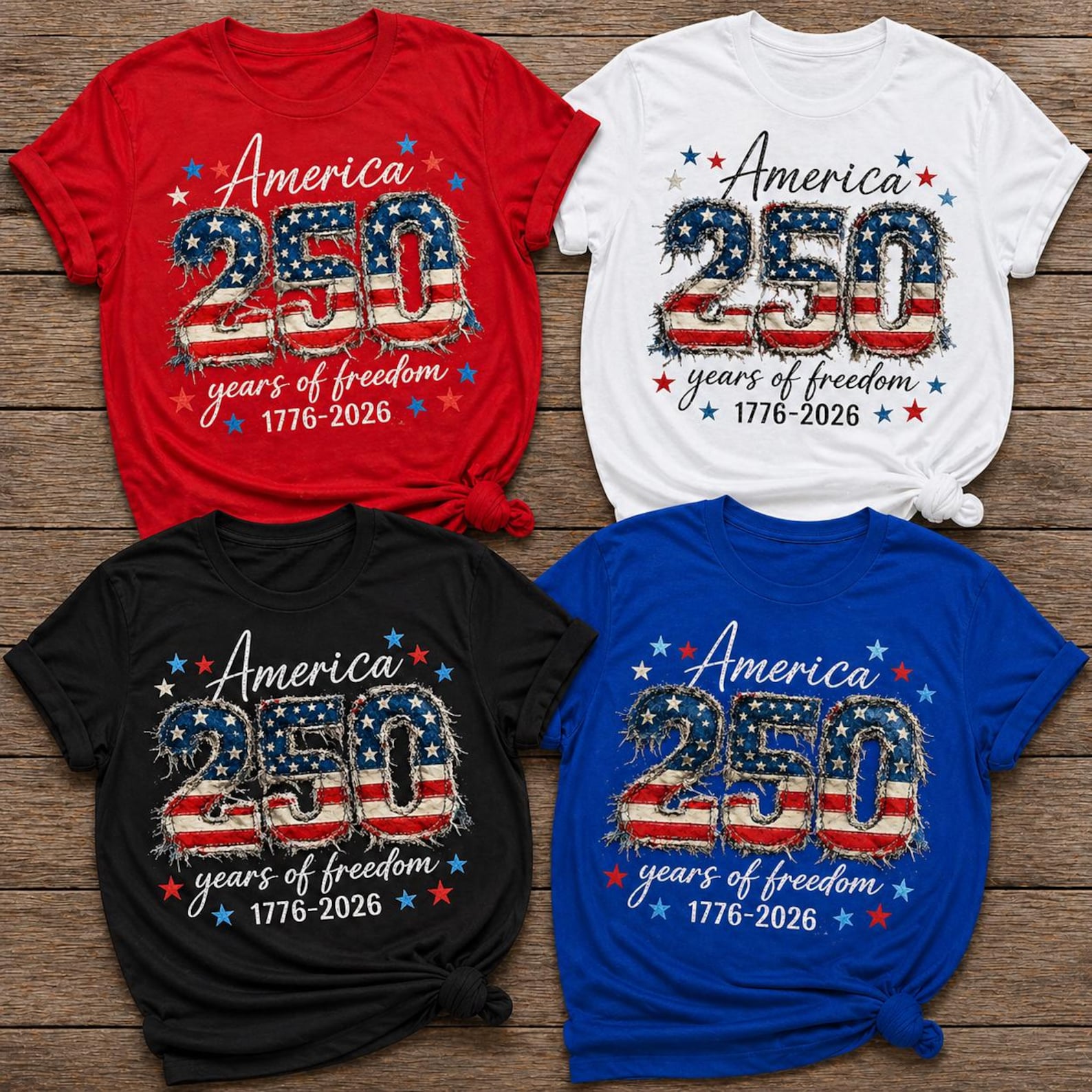 Alternative view of Patriotic Shirt 4th Of July Shirt 250th Anniversary Faux Patchwork Usa Shirt