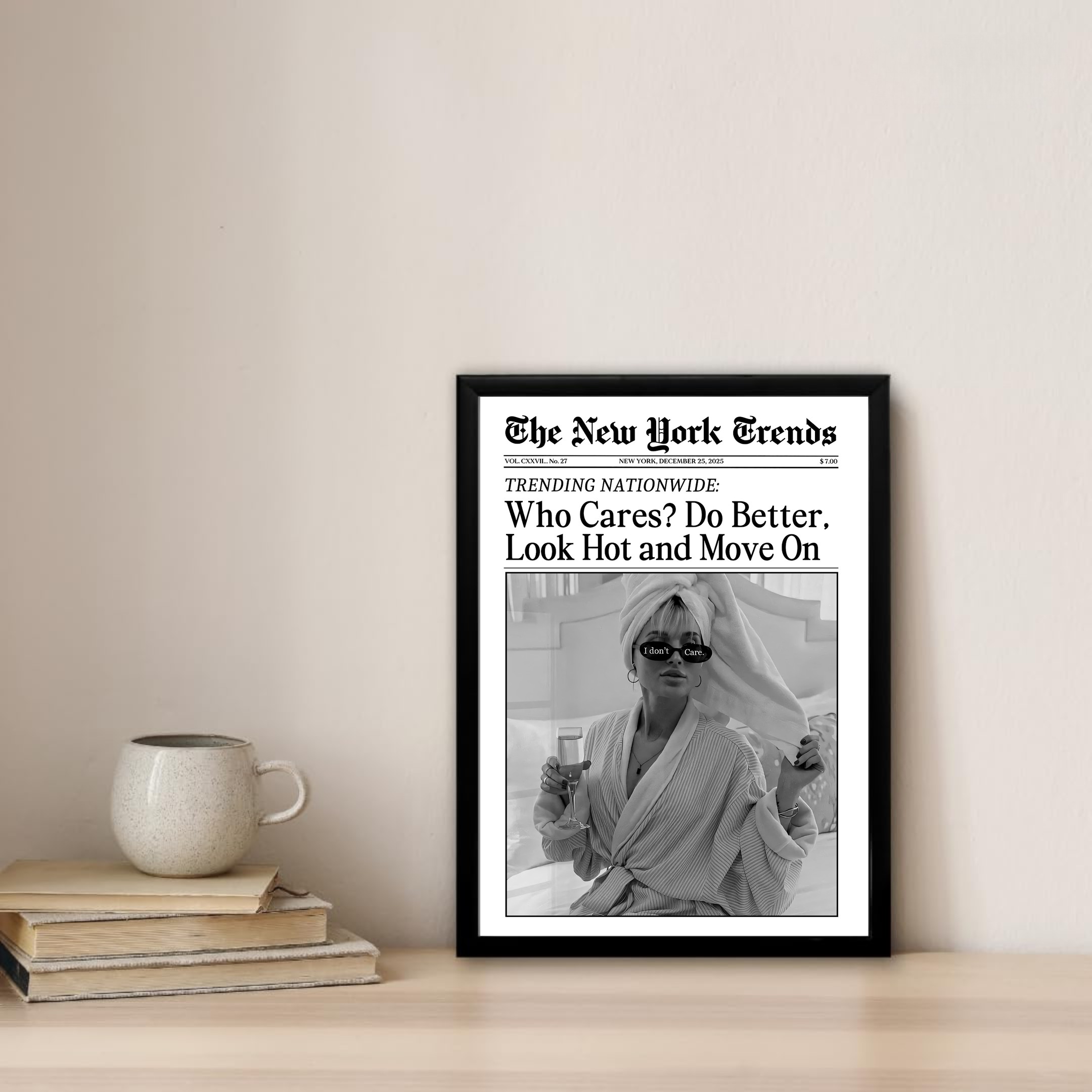 Alternative view of Trendy Newspaper Print, New York Times Wall Art, Hot Girl Poster, Retro Bar Cart, Girl Dorm Room Decor,